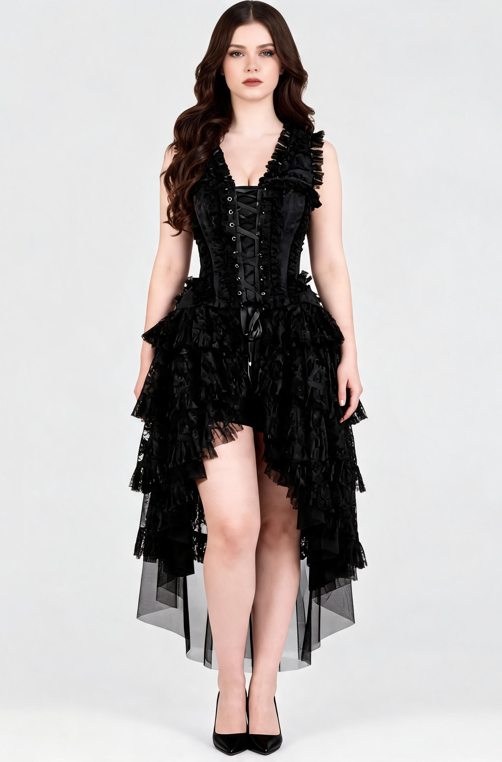 Rococo Inspired Corset Dress Black Brocade  Blackwidowlondon