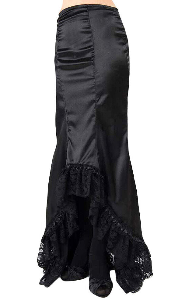 Long Amara Satin Lace Trimmed Skirt – Blackwidowlondon