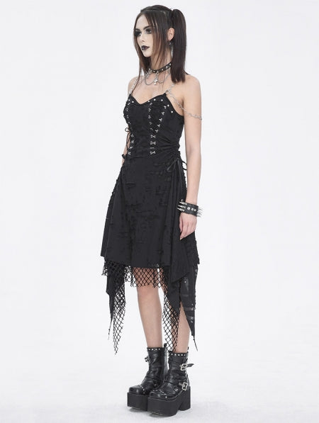 black ripped dress Scoop Neck Cutout Distressed Frayed Sleeveless Maxi Dress main image 0