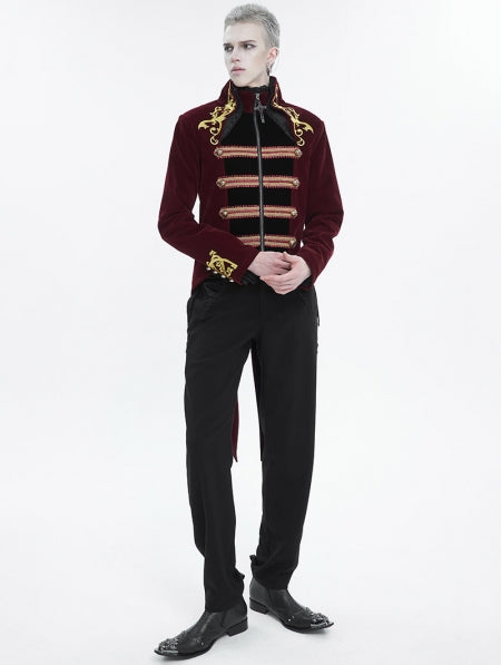 Red Gold Vintage Gothic Embroidery Party Tailcoat
