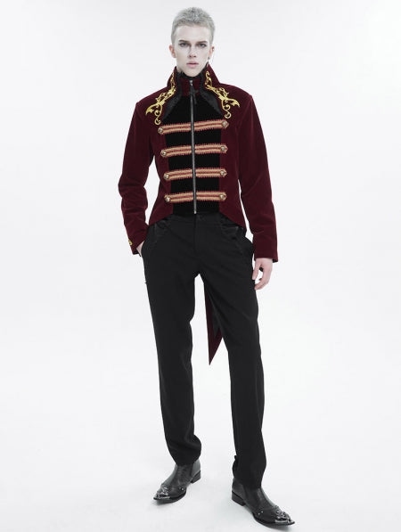 Red Gold Vintage Gothic Embroidery Party Tailcoat