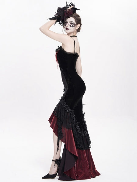 Red Gothic Embroidered Irregular Ruffled Velvet High-Low Dress –  Blackwidowlondon