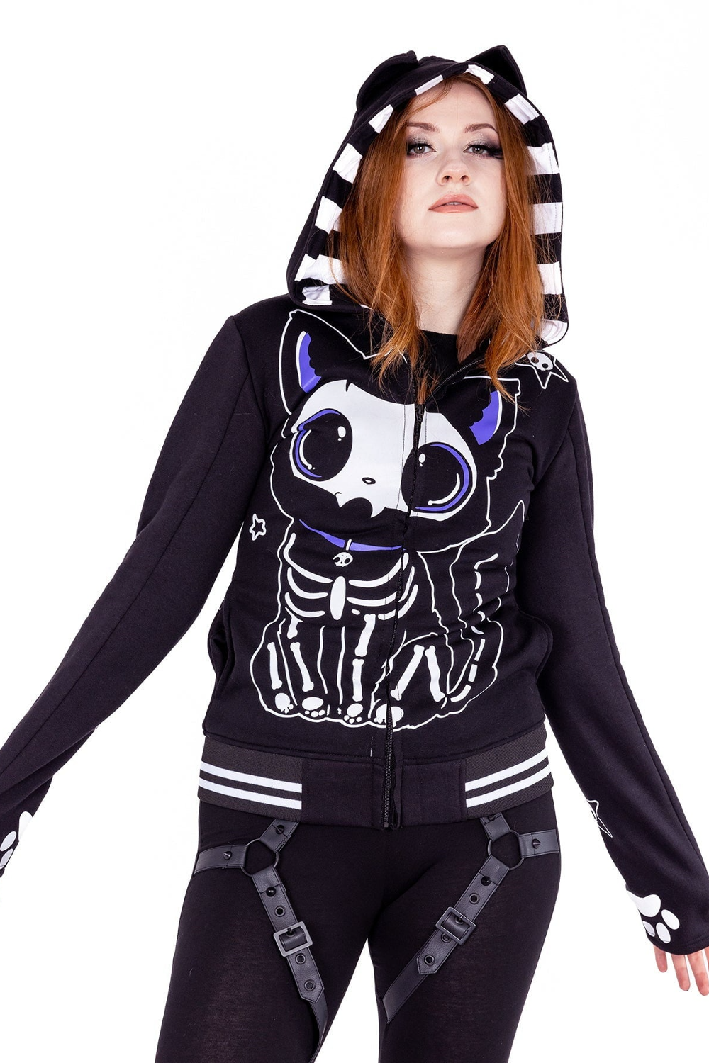 Skeleton Cat Zip Hoodie Blackwidowlondon