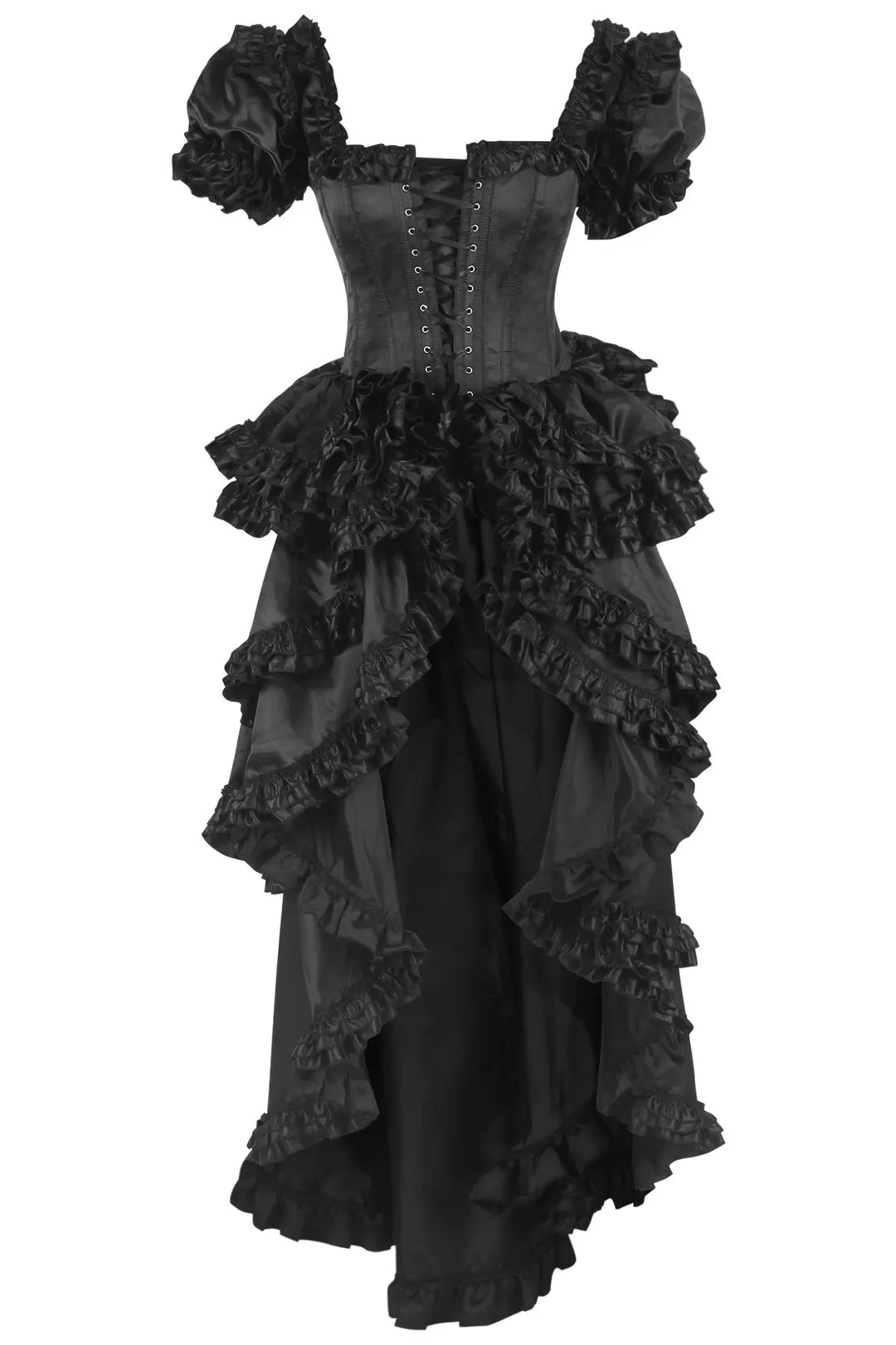 Florence Rococo Black Satin Frill Corset Dress