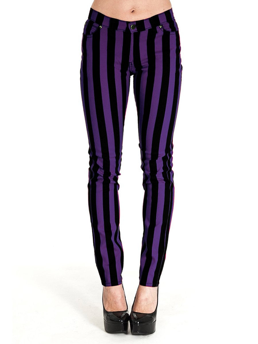 Unisex Black Purple Striped Skinny Jeans Blackwidowlondon