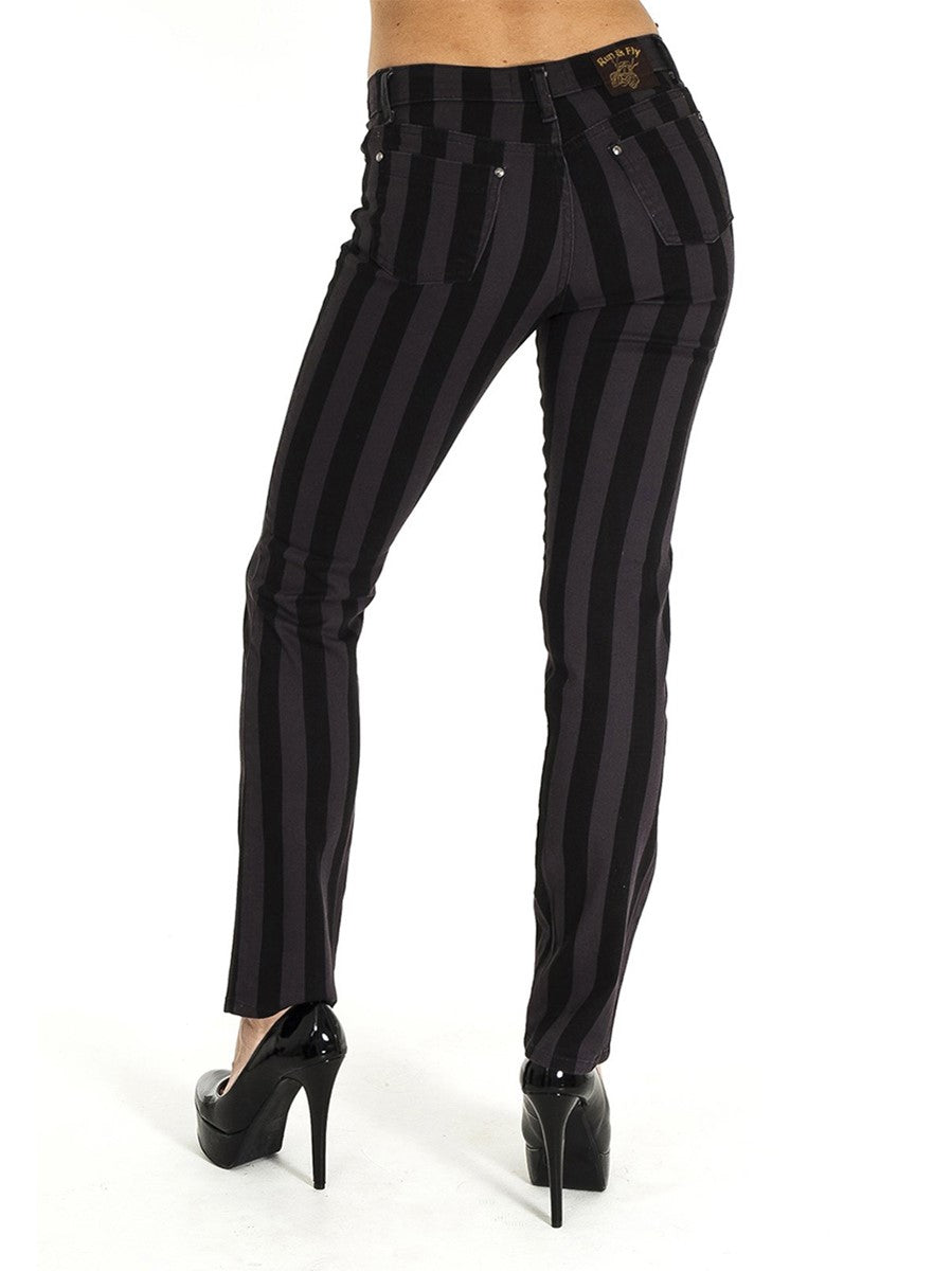 Unisex Black Grey Striped Mid Rise Stretch Skinny Jeans Blackwidowlondon