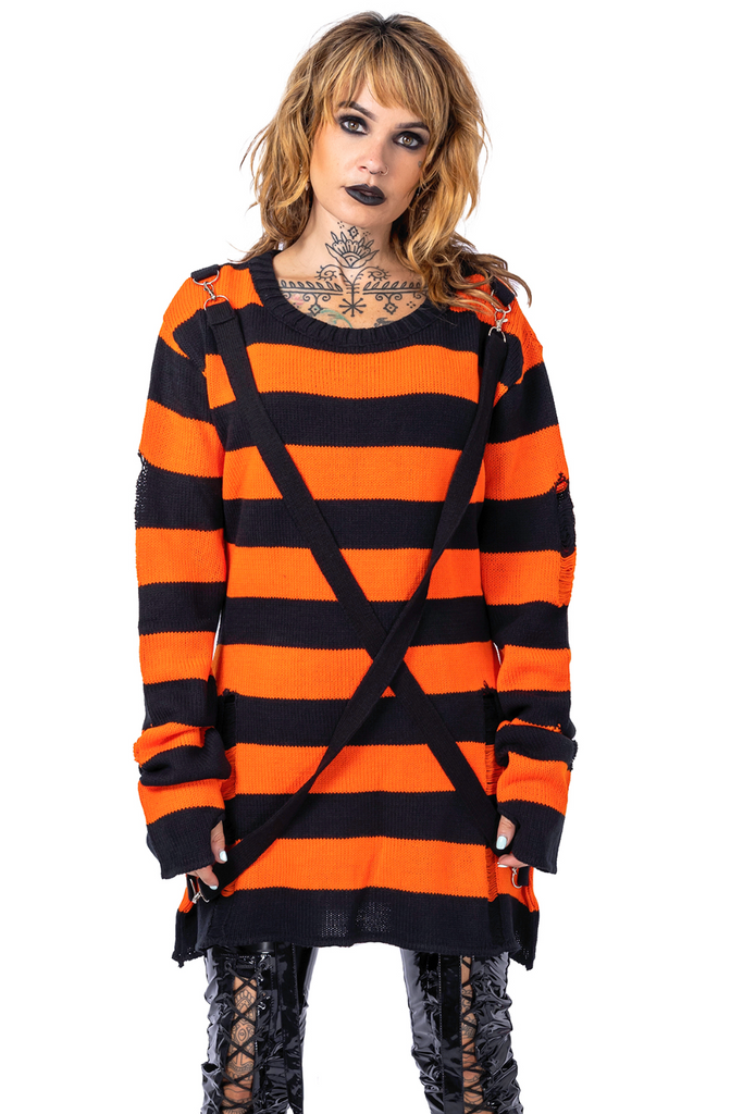 Orange and black striped best sale sweater